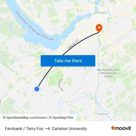 Fernbank / Terry Fox to Carleton University map