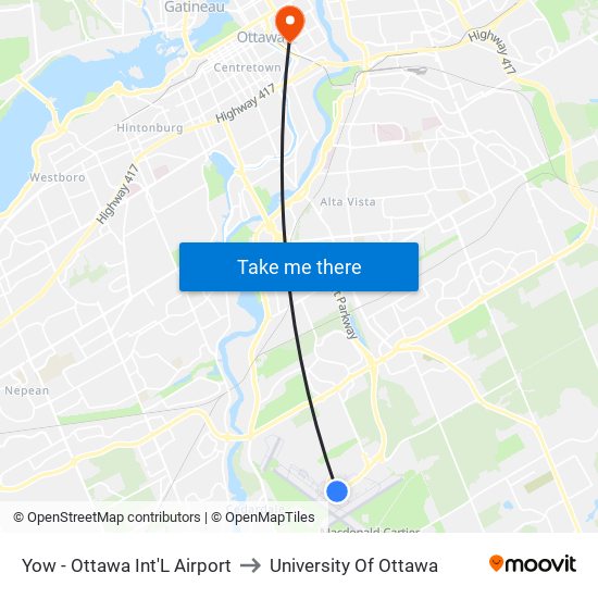 Yow - Ottawa Int'L Airport to University Of Ottawa map