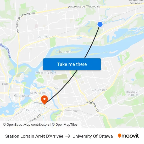 Station Lorrain Arrêt D'Arrivée to University Of Ottawa map