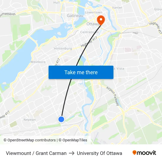 Viewmount / Grant Carman to University Of Ottawa map