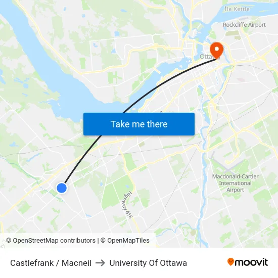 Castlefrank / Macneil to University Of Ottawa map