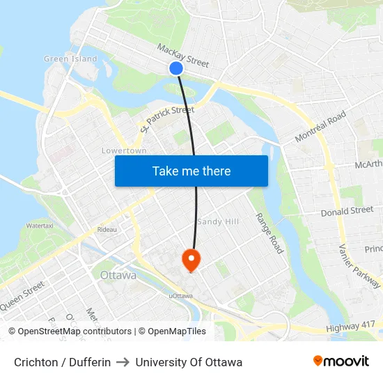 Crichton / Dufferin to University Of Ottawa map