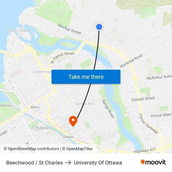 Beechwood / St Charles to University Of Ottawa map