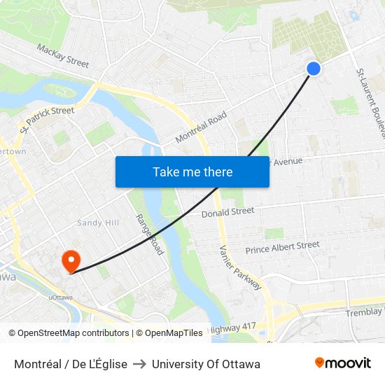 Montréal / De L'Église to University Of Ottawa map