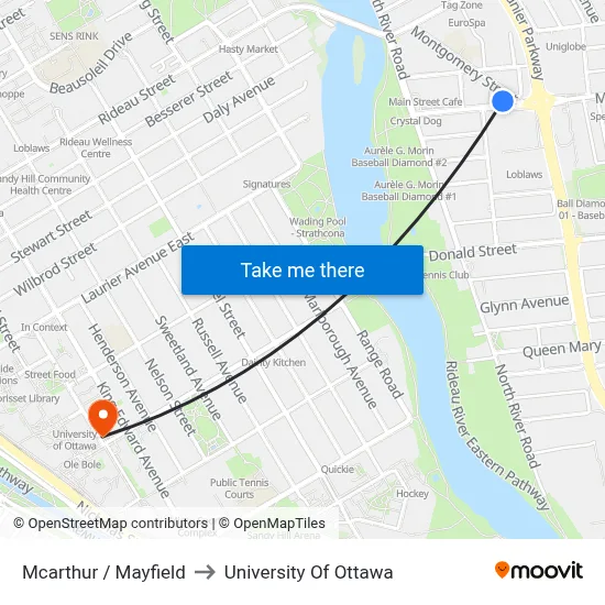 Mcarthur / Mayfield to University Of Ottawa map