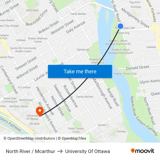 North River / Mcarthur to University Of Ottawa map