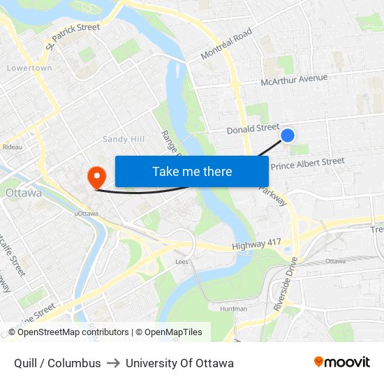 Quill / Columbus to University Of Ottawa map
