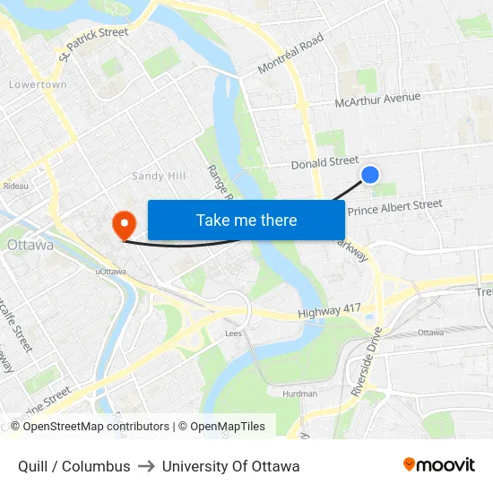 Quill / Columbus to University Of Ottawa map