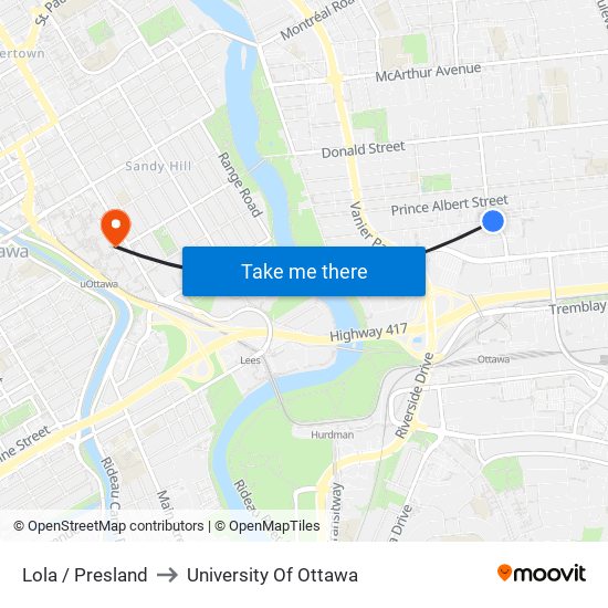 Lola / Presland to University Of Ottawa map