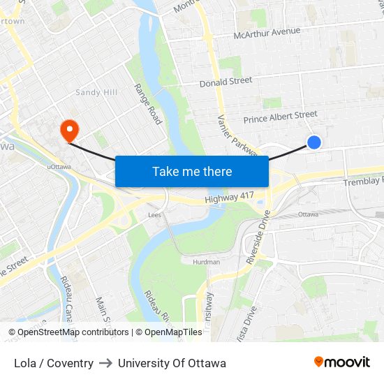 Lola / Coventry to University Of Ottawa map