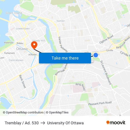 Tremblay / Ad. 530 to University Of Ottawa map