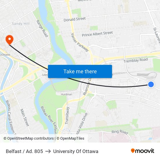 Belfast / Ad. 805 to University Of Ottawa map