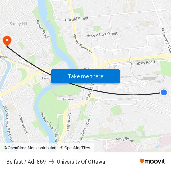 Belfast / Ad. 869 to University Of Ottawa map