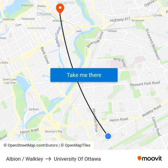 Albion / Walkley to University Of Ottawa map