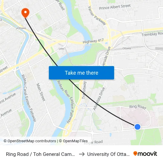 Ring Road / Toh General Campus to University Of Ottawa map