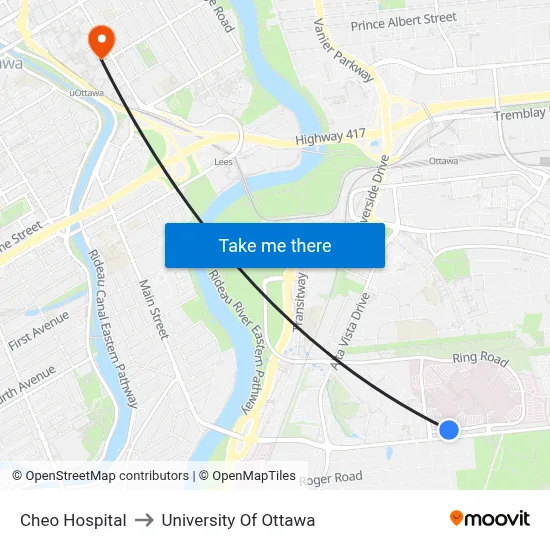 Cheo Hospital to University Of Ottawa map