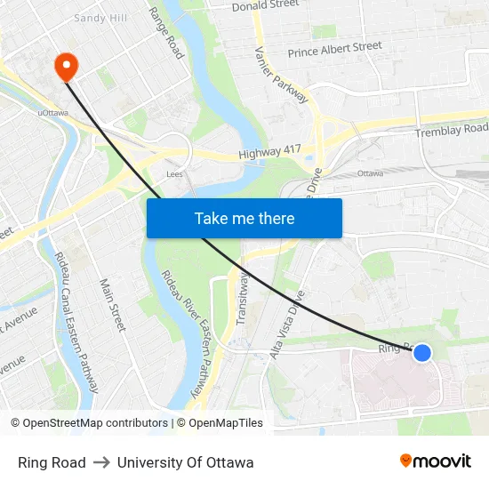 Ring Road to University Of Ottawa map