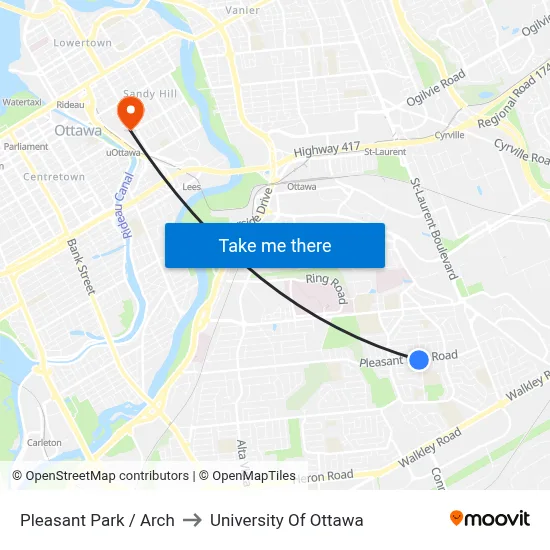 Pleasant Park / Arch to University Of Ottawa map
