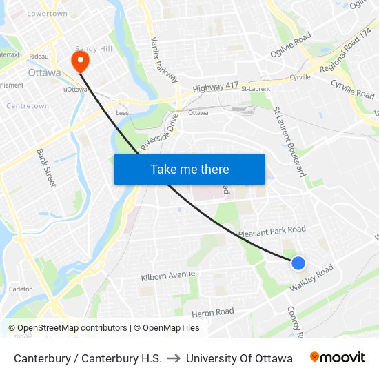 Canterbury / Canterbury H.S. to University Of Ottawa map