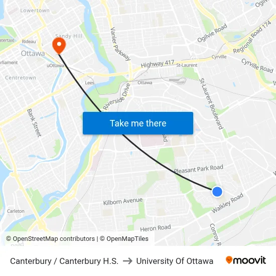 Canterbury / Canterbury H.S. to University Of Ottawa map