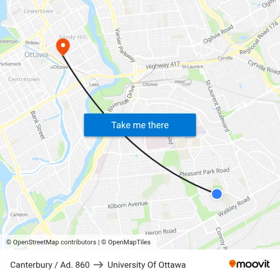 Canterbury / Ad. 860 to University Of Ottawa map