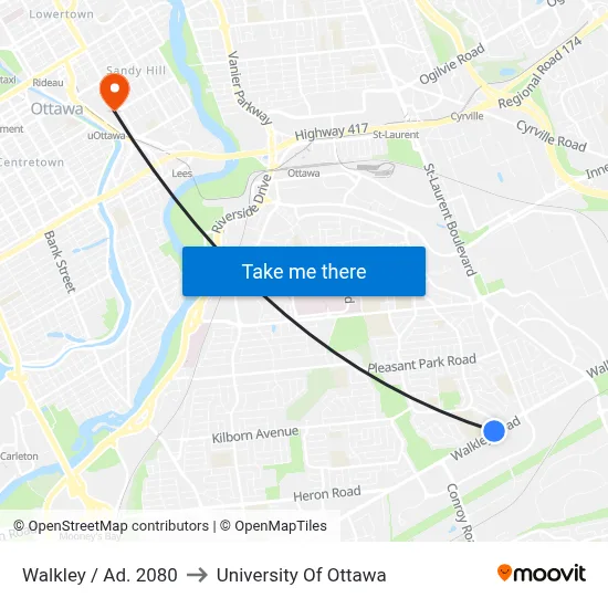 Walkley / Ad. 2080 to University Of Ottawa map