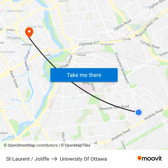 St-Laurent / Joliffe to University Of Ottawa map