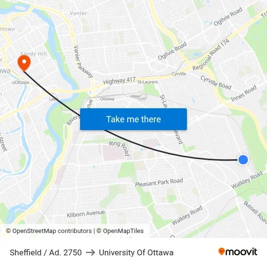Sheffield / Ad. 2750 to University Of Ottawa map
