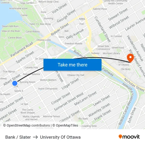 Bank / Slater to University Of Ottawa map