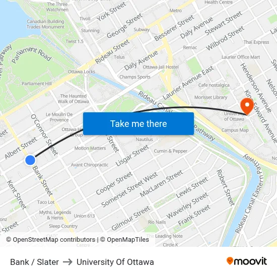 Bank / Slater to University Of Ottawa map