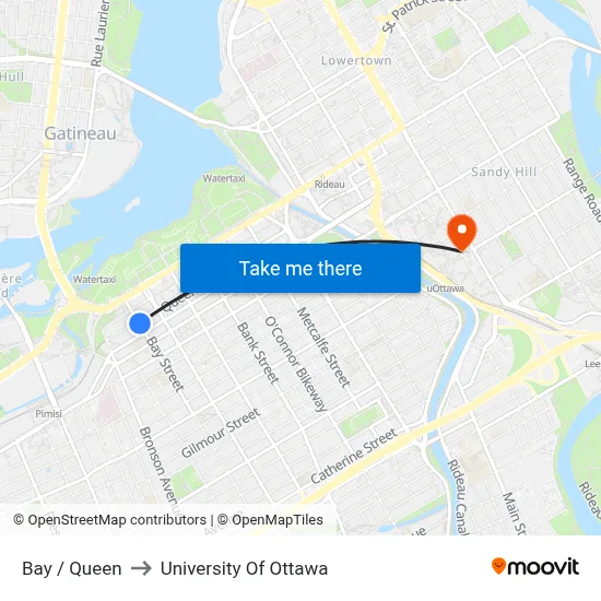 Bay / Queen to University Of Ottawa map