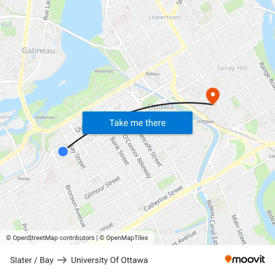 Slater / Bay to University Of Ottawa map