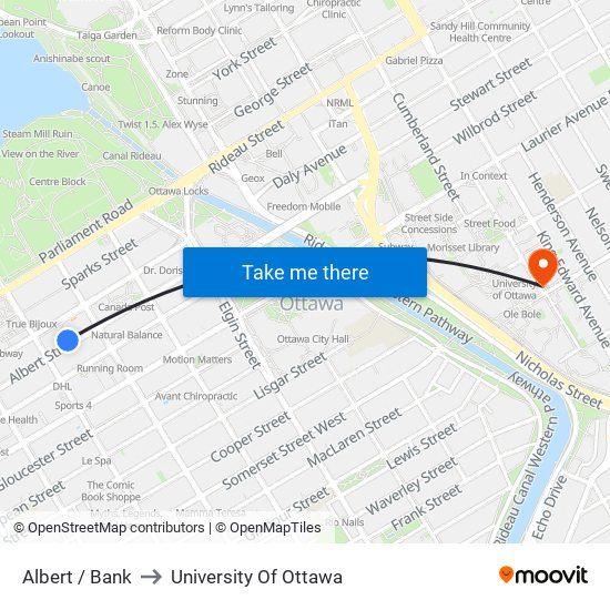 Albert / Bank to University Of Ottawa map