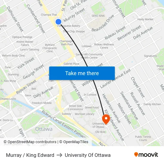 Murray / King Edward to University Of Ottawa map