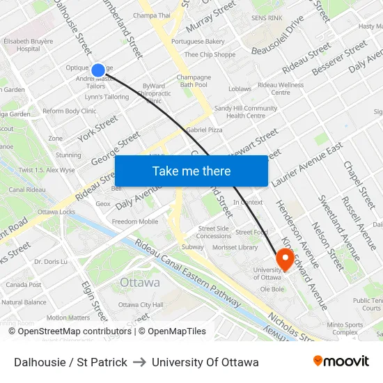 Dalhousie / St Patrick to University Of Ottawa map