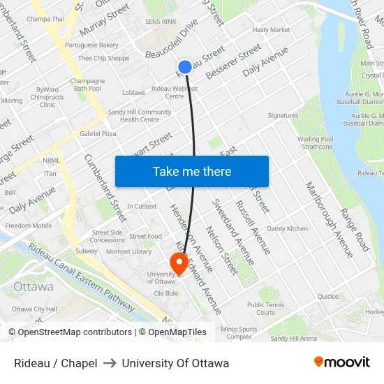 Rideau / Chapel to University Of Ottawa map