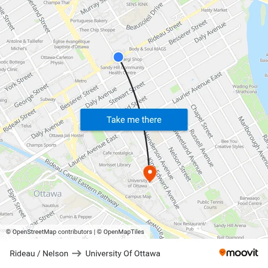 Rideau / Nelson to University Of Ottawa map