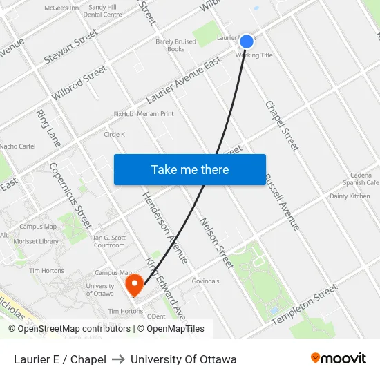 Laurier E / Chapel to University Of Ottawa map