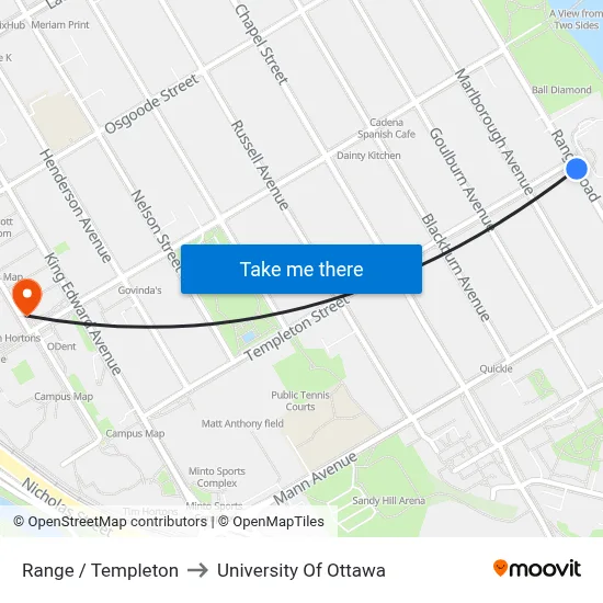 Range / Templeton to University Of Ottawa map