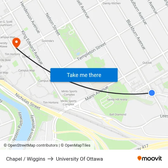 Chapel / Wiggins to University Of Ottawa map