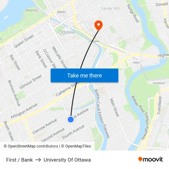 First / Bank to University Of Ottawa map