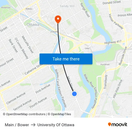 Main / Bower to University Of Ottawa map