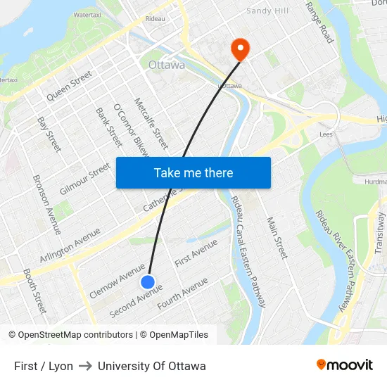 First / Lyon to University Of Ottawa map