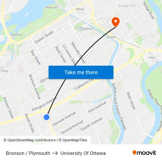 Bronson / Plymouth to University Of Ottawa map