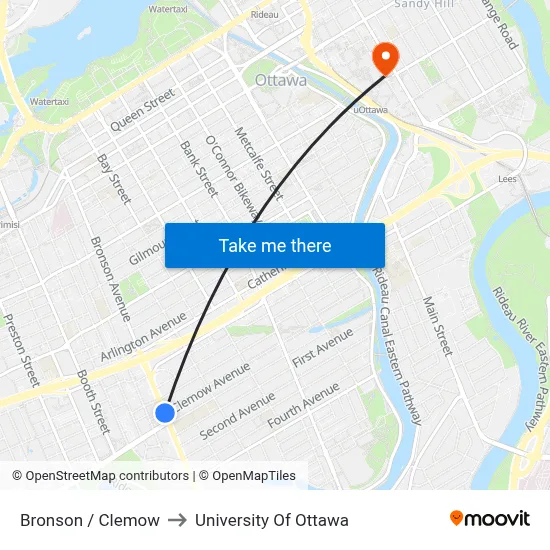 Bronson / Clemow to University Of Ottawa map