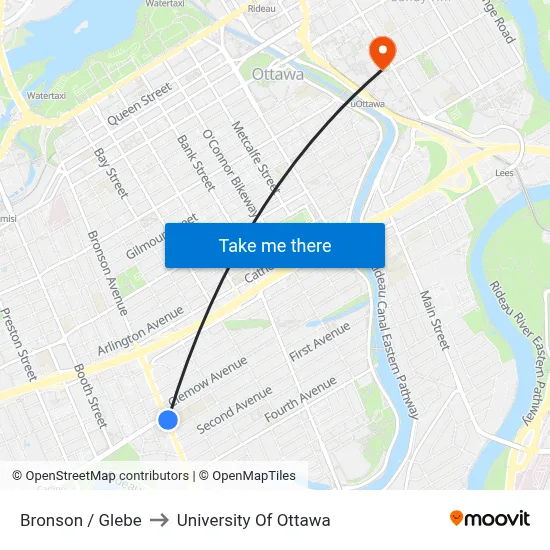 Bronson / Glebe to University Of Ottawa map