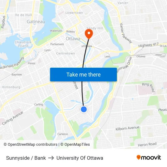 Sunnyside / Bank to University Of Ottawa map