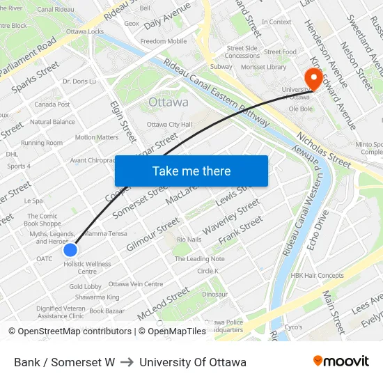 Bank / Somerset W to University Of Ottawa map