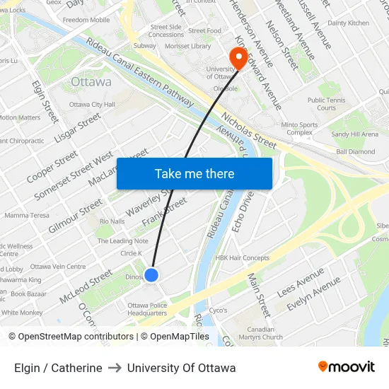 Elgin / Catherine to University Of Ottawa map
