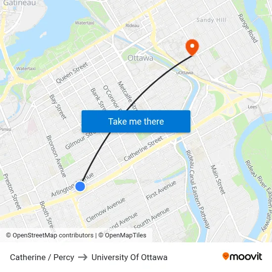 Catherine / Percy to University Of Ottawa map